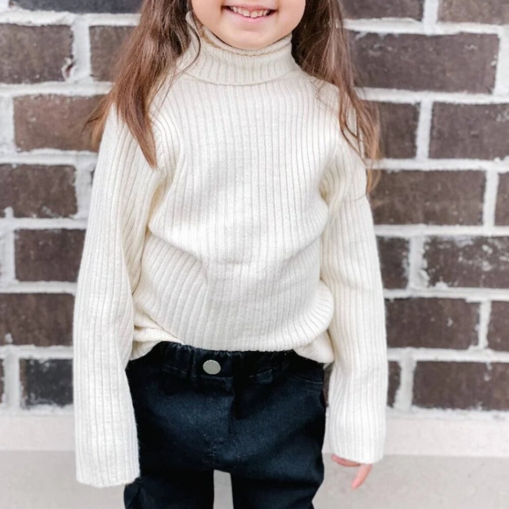 Ivory Ribbed Sweater Turtleneck